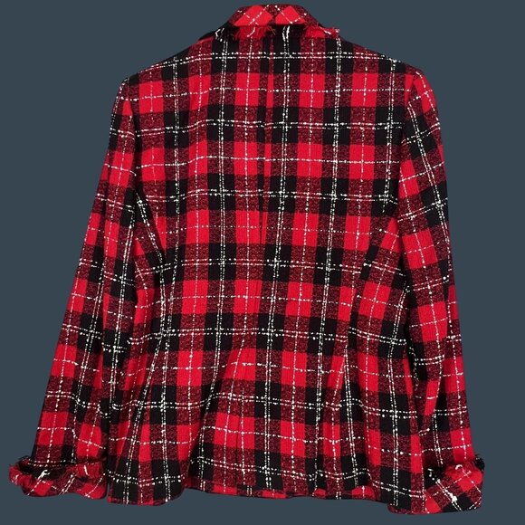 VTG Karen Steven Women 4 Skirt Suit Red Plaid Jacket Black Pleated Skirt 90s USA - Picture 4 of 14